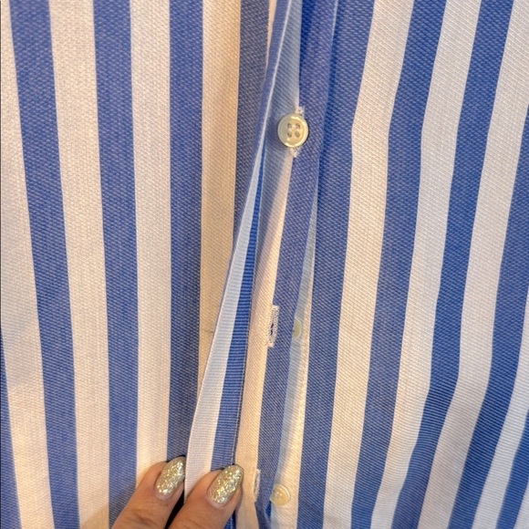Zara Blue and White Relaxed Notched Collar Shirt - Picture 7 of 8